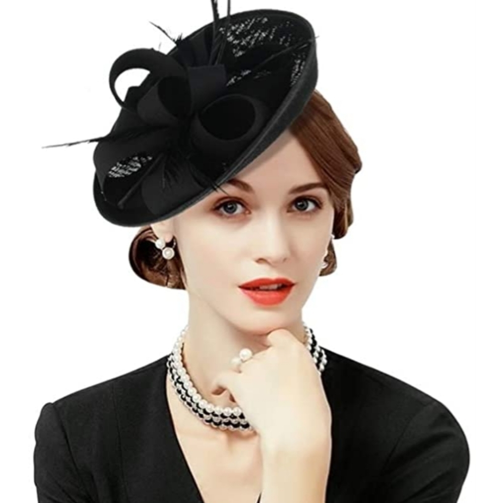 Woman Party Bow Feather Clip Hat